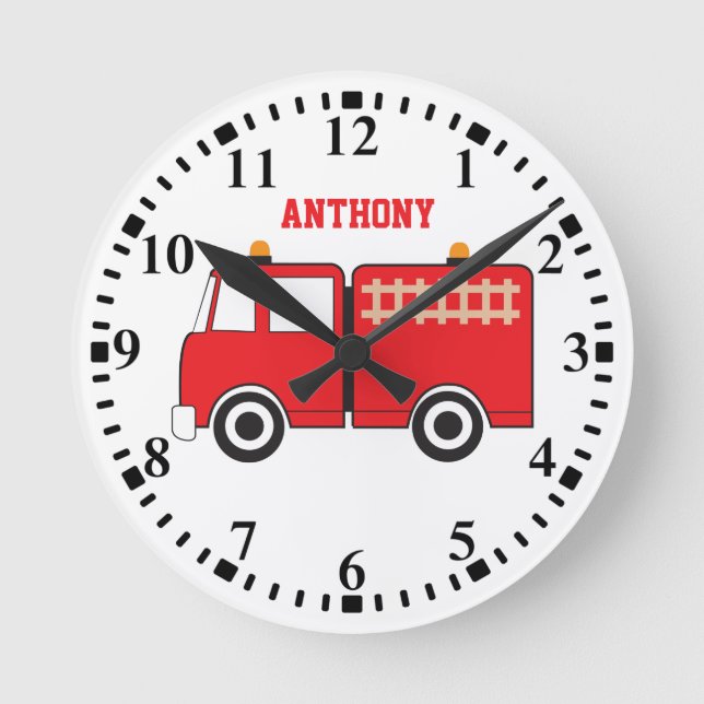 Reloj Redondo Mediano Camión Rojo Personalizado (Anverso)