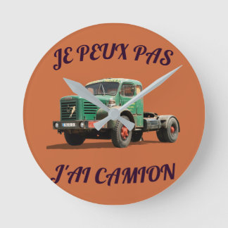 Reloj Redondo Mediano Camion Vert Vintage – Illustration Rétro de Truck