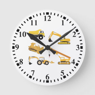 Reloj Redondo Mediano Camiones de construcción para niños