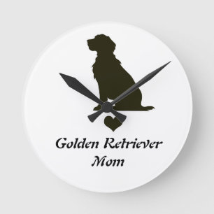 Reloj Redondo Mediano Camiseta corazón silueta de mamá de Golden Retriev