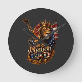 Reloj Redondo Mediano Camiseta de guitarra con bandera americana y león
