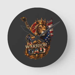 Reloj Redondo Mediano Camiseta de guitarra con bandera americana y león 