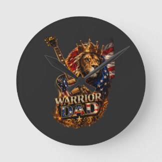 Reloj Redondo Mediano Camiseta de guitarra con bandera americana y león