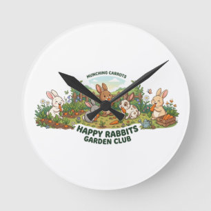 Reloj Redondo Mediano Camiseta del Club de Jardinería de Conejos Felices