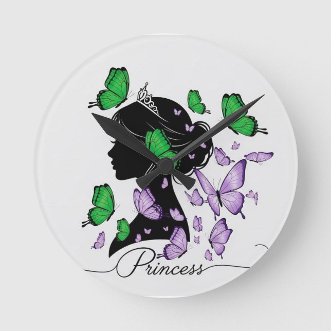 Reloj Redondo Mediano Camiseta elegante "Princesa de las Mariposas" | 6. (Anverso)