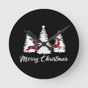 Reloj Redondo Mediano Camiseta Feliz Navidad para Mujeres Cuadro de Búfa