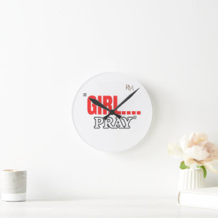 Reloj Redondo Mediano Camiseta Girl Pray Camiseta Cristiana Basada en