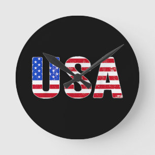 Reloj Redondo Mediano Camiseta USA Bandera Americana Patriótica Hombres