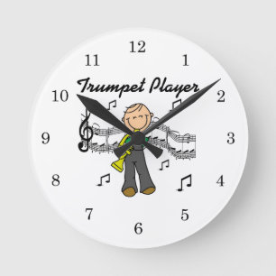 Reloj Redondo Mediano Camisetas de figura de hombre tocando trompeta y r