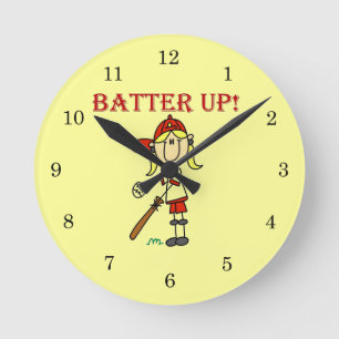Reloj Redondo Mediano Camisetas de softball para niñas con texto rojo y