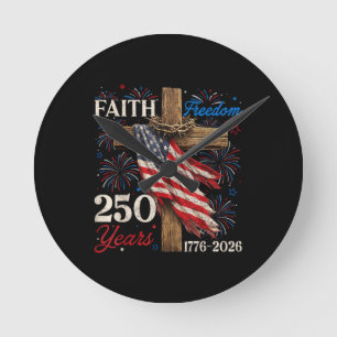 Reloj Redondo Mediano Camisetas del 4 de Julio 250 Años Fe y Libertad Ch