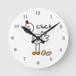 Reloj Redondo Mediano Camisetas y regalos de pollo con figuras de palito