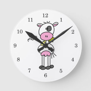Reloj Redondo Mediano Camisetas y regalos de vaca con figuras de palitos