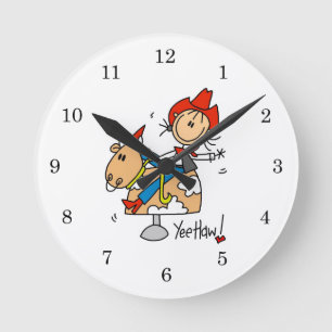 Reloj Redondo Mediano Camisetas y regalos de vaquera con figura de palo