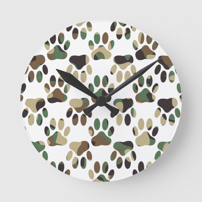 Reloj Redondo Mediano Camo Pattern Dog Paw Print (Anverso)