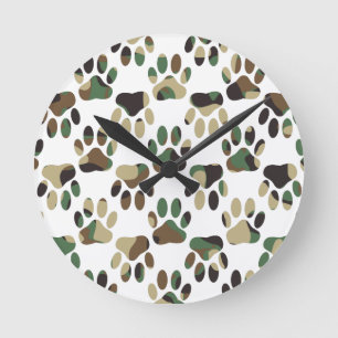 Reloj Redondo Mediano Camo Pattern Dog Paw Print