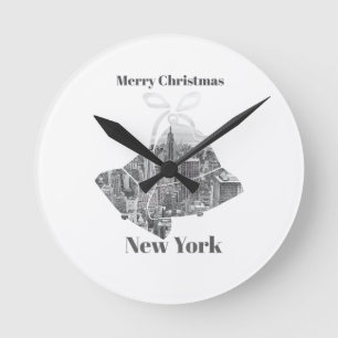 Reloj Redondo Mediano Campana Feliz Navidad Nueva York