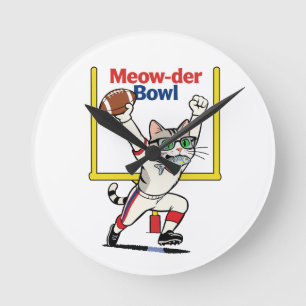 Reloj Redondo Mediano Campeón del Tazón Meow-der Gato Fútbol Americano 