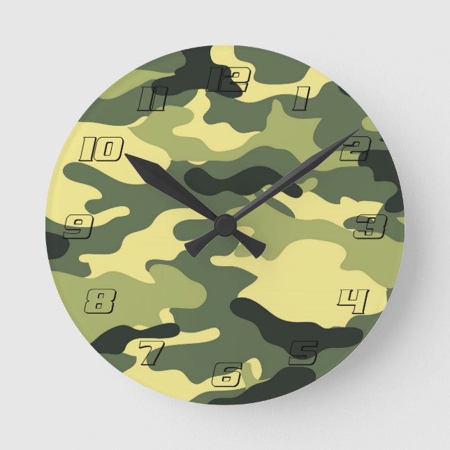 Reloj Redondo Mediano Camping Camo Caza Camuflaje Verde (Anverso)