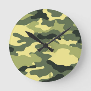 Reloj Redondo Mediano Camping Camo Caza Camuflaje Verde