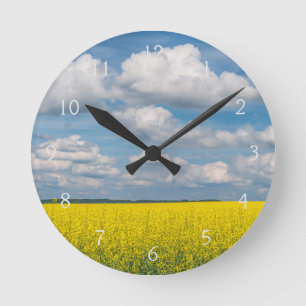 Reloj Redondo Mediano Campo de Canola y Nubes