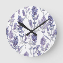 Reloj Redondo Mediano Campos de lavanda | Patrón de flores de acuarela p