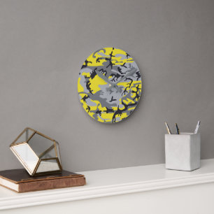 Reloj Redondo Mediano Camuflaje amarillo y gris, ejército, ejército