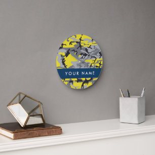Reloj Redondo Mediano Camuflaje amarillo y gris Tu nombre personaliza