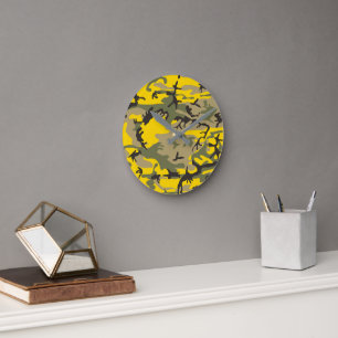 Reloj Redondo Mediano Camuflaje amarillo y verde, ejército, ejército