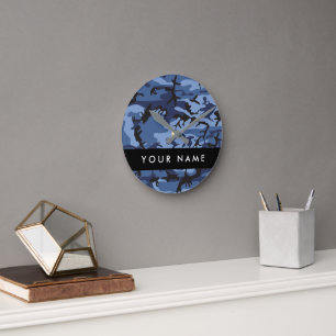 Reloj Redondo Mediano Camuflaje Azul Marino Personaliza tu nombre