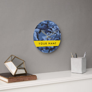 Reloj Redondo Mediano Camuflaje azul marino Tu nombre Personaliza