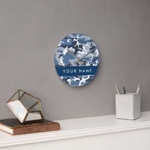 Reloj Redondo Mediano Camuflaje Azul Nieve de Invierno Personaliza tu no