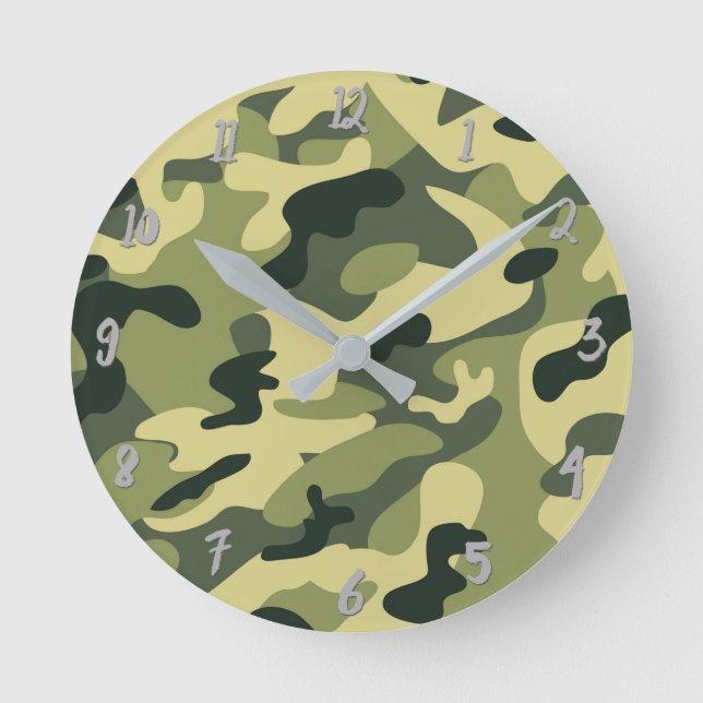 Reloj Redondo Mediano Camuflaje del Ejército Verde Personalizado (Anverso)