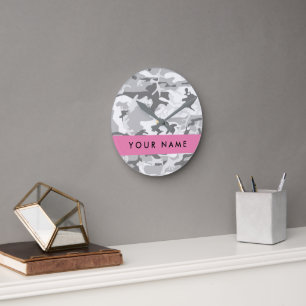 Reloj Redondo Mediano Camuflaje Gris Nieve de Invierno Personaliza tu no