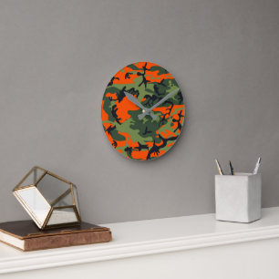 Reloj Redondo Mediano Camuflaje naranja y verde, militar, ejército
