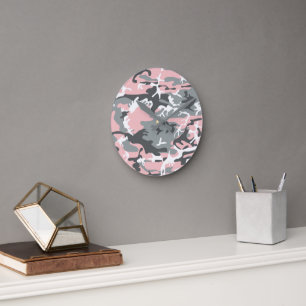 Reloj Redondo Mediano Camuflaje rosa y gris, ejército, ejército