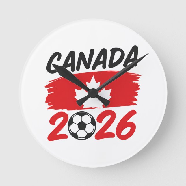 Reloj Redondo Mediano Canada 2026 Soccer Fan Design with Maple Leaf (Anverso)