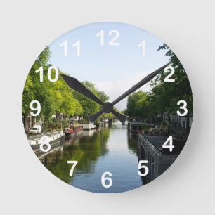 Reloj Redondo Mediano Canal Escénico de Amsterdam y Casas Flotantes Foto