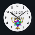 Reloj Redondo Mediano Candlesticks judíos Shalom<br><div class="desc">Velas judías y regalos y ropa tradicionales personalizados</div>