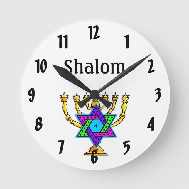 Reloj Redondo Mediano Candlesticks judíos Shalom    (Anverso)