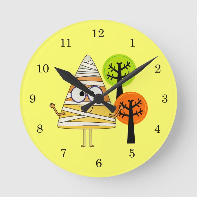 Reloj Redondo Mediano Candy Corn Mummy Halloween (Anverso)