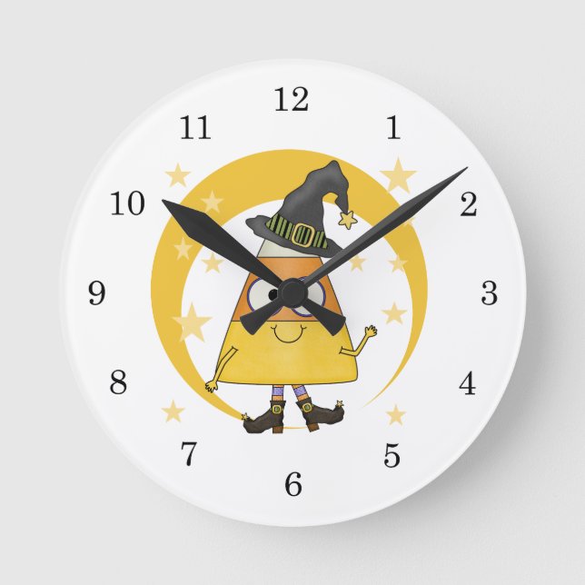Reloj Redondo Mediano Candy Corn Witch Halloween (Anverso)
