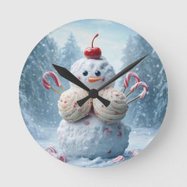 Reloj Redondo Mediano Candy Snowman Wall Clock - Fun Winter Wonderland D