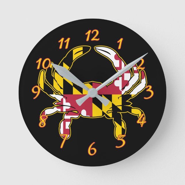 Reloj Redondo Mediano Cangrejo con bandera de Maryland (Anverso)