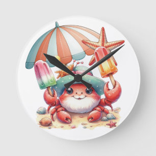 Reloj Redondo Mediano Cangrejo de Vibraciones de Verano con Paletas