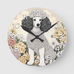 Reloj Redondo Mediano Caniche en flores caprichosas 