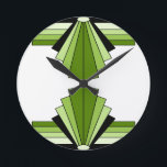 Reloj Redondo Mediano Capas Art Deco en las extremidades<br><div class="desc">Patrones Art Deco clásicos en verdes,  hierba,  verde manzana y negro</div>