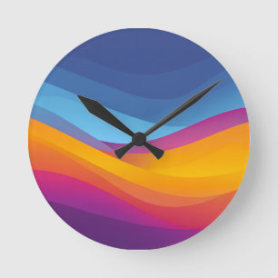 Reloj Redondo Mediano Capas de Onda Naranja Azul