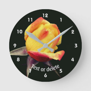 Reloj Redondo Mediano Capullo de Rosa Amarillo Personalizado