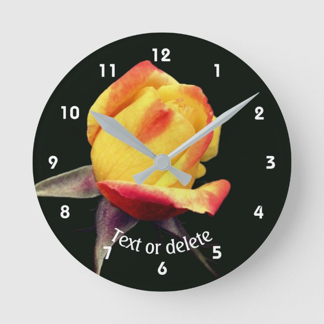 Reloj Redondo Mediano Capullo de Rosa Amarillo Personalizado (Anverso)